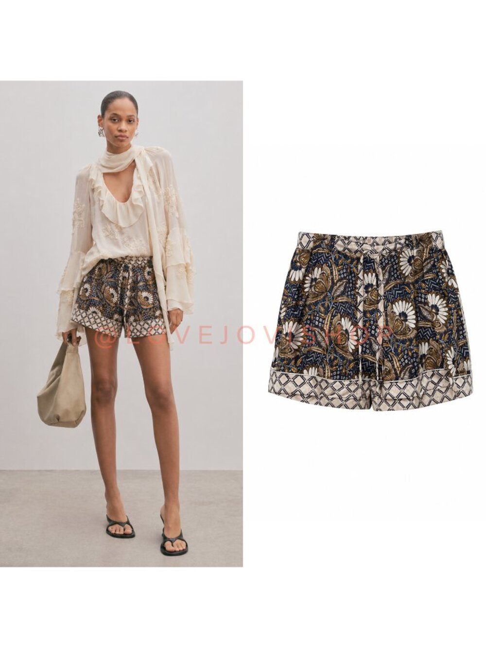 Shorts | Rachel Zoe Silky Satin Floral High Rise Romantic Wide Leg | Neutrals S